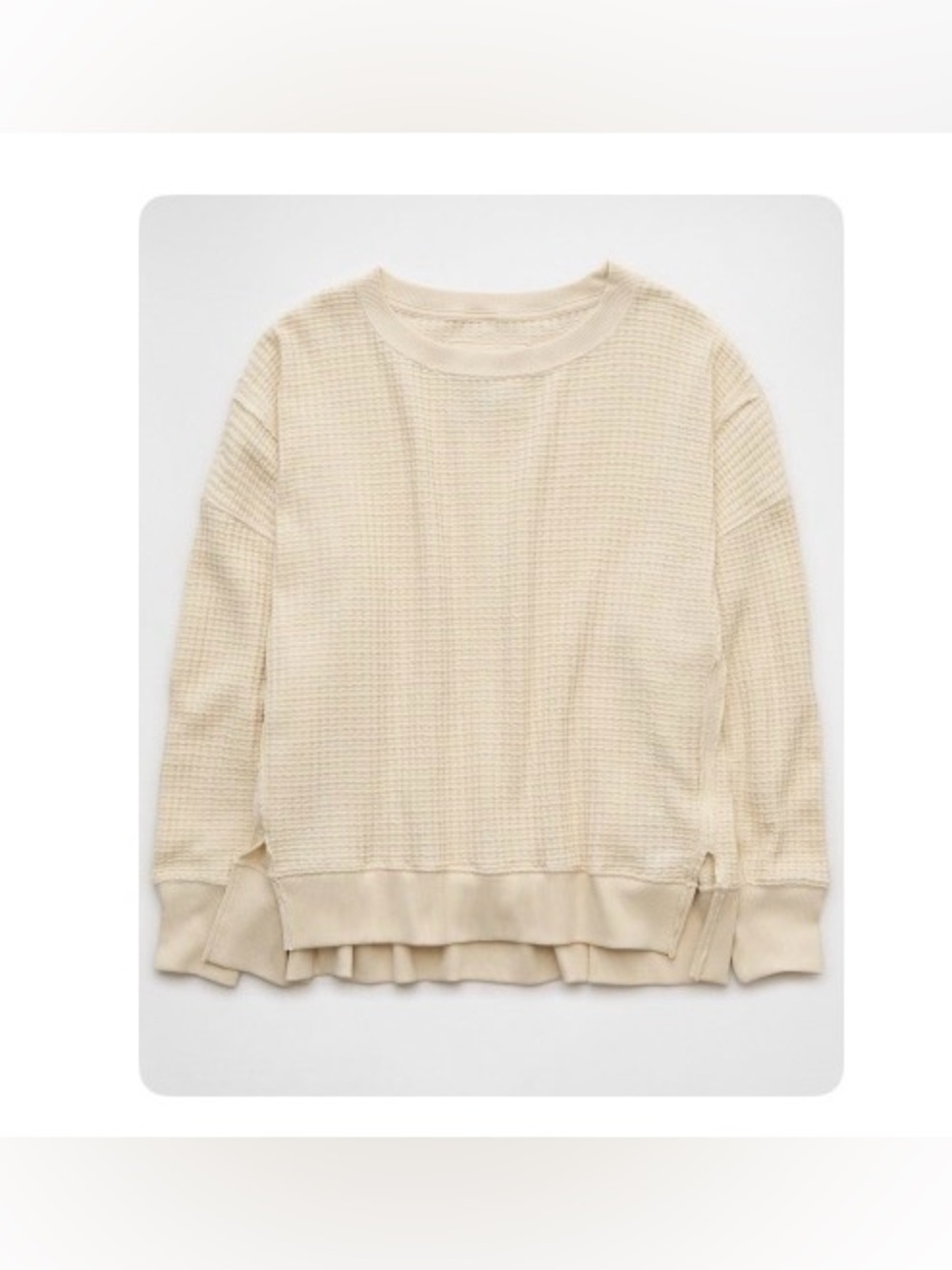 American Eagle Big Hug Cream Waffle Knit Pullover Sweater